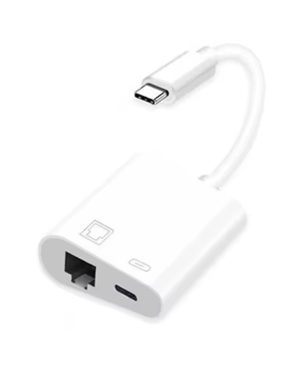USB-C-Adapter mit RJ45-Ethernet-Anschluss und Ladefunktion