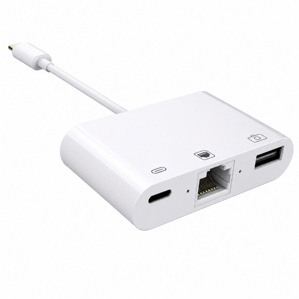 USB-C-Adapter mit RJ45-Ethernet, USB 3.0 und Ladefunktion